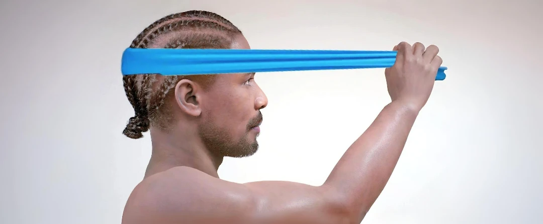 Neck training with resistance band.