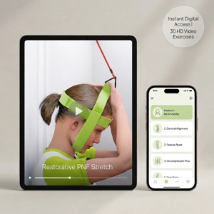 Bejoyland Ultimate Neck Exercises and PNF Stretching Video Guide interface on tablet and phone